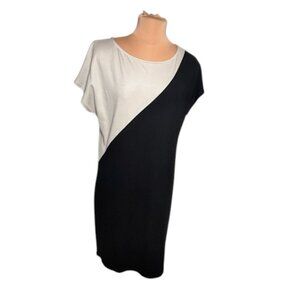 Ronen Chen Black Beige Colorblock Dress Asymmetric Minimalist Modern Size 8